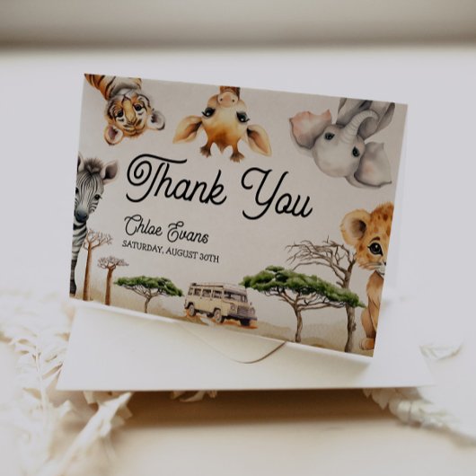 サファリ動物ベイビーシャワー サンキューカード