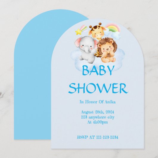 サファリ動物ベビシャワー招待状 招待状 (正面/裏面)