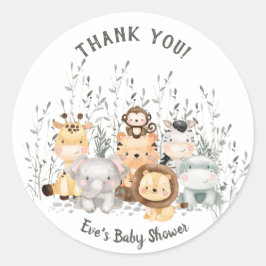 サファリ動物ベビーシャワーありがとうごクラシックざいます ラウンドシール