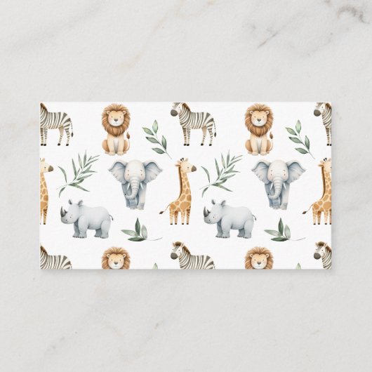 サファリ動物ベビーシャワーおむつラッフル エンクロージャーカード (裏面)