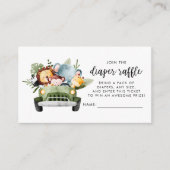 サファリ動物ベビーシャワーおむつラッフル エンクロージャーカード (正面)