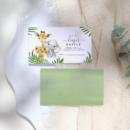 サファリ動物ベビーシャワーおむつラッフル エンクロージャーカード