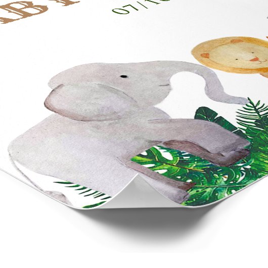 サファリ動物ベビーシャワーウェルカムサイン ポスター (角)