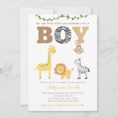 サファリ動物ベビーシャワーカード,アニマルプリント 招待状 (正面)