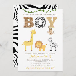 サファリ動物ベビーシャワーカード，アニマルプリント 招待状