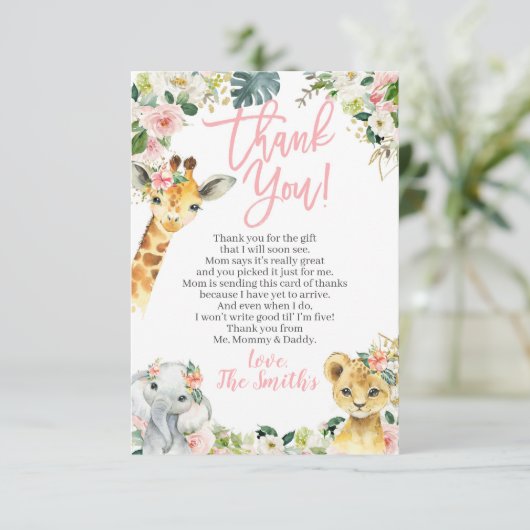 サファリ動物ベビーシャワーサンキューカードガール サンキューカード (スタンド正面)