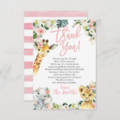 サファリ動物ベビーシャワーサンキューカードガール サンキューカード (正面/裏面)