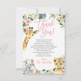 サファリ動物ベビーシャワーサンキューカードガール サンキューカード