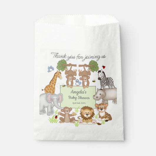 サファリ動物ベビーシャワーパーティープレゼント フェイバーバッグ (正面)