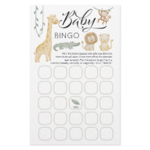 サファリ動物ベビーシャワービンゴゲームカード