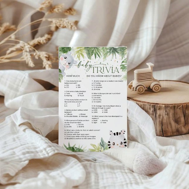 サファリ動物ベビーシャワーベビートリビアゲームカード (クリエイターアップロード済み)
