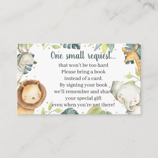 サファリ動物ベビーシャワー予約リクエストカード エンクロージャーカード (正面)