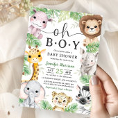 サファリ動物ベビーシャワー男の子トロピカルジャングル 招待状
