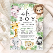 サファリ動物ベビーシャワー男の子トロピカルジャングル 招待状