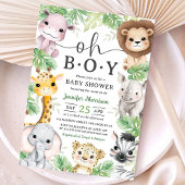 サファリ動物ベビーシャワー男の子トロピカルジャングル 招待状