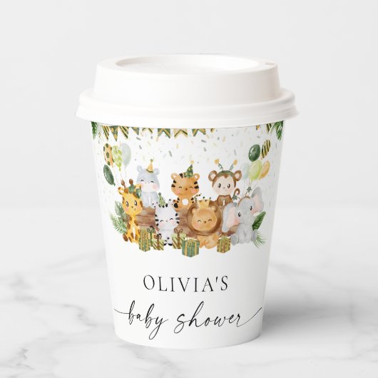 サファリ動物ベビーシャワー紙カップ 紙コップ (正面)