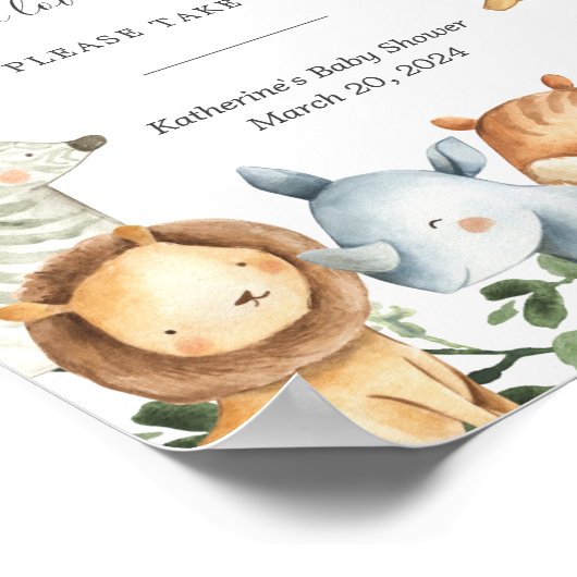 サファリ動物ベビーシャワー衛生化ステーションの看板 ポスター (角)