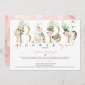 サファリ動物ベビーシャワーbyメール緑の金ゴールド 招待状 (正面/裏面)