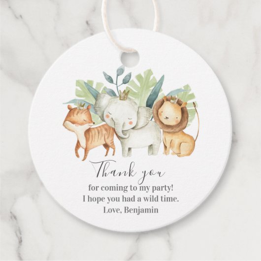 サファリ動物ベビーシャワーI誕生日サークル フェイバータグ (正面)