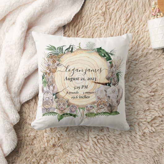 サファリ動物ベビージャングルベビー誕生統計 クッション (ブランケット)