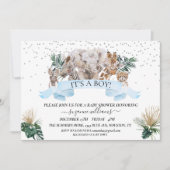 サファリ動物ベビーブルーボーイジャングルシャワー 招待状 (正面)