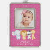 サファリ動物ベビー初 シルバープレートフレームオーナメント (正面)