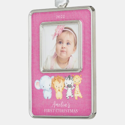 サファリ動物ベビー初 シルバープレートフレームオーナメント (左)