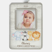 サファリ動物ベビー初 シルバープレートフレームオーナメント (正面)