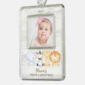 サファリ動物ベビー初 シルバープレートフレームオーナメント (左)