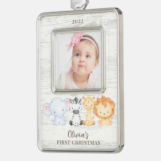 サファリ動物ベビー初 シルバープレートフレームオーナメント (左)