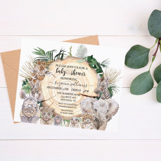 サファリ動物ベビー水色ジャングルベビーシャワー