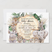 サファリ動物ベビー水色ジャングルベビーシャワー 招待状 (正面)