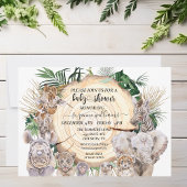 サファリ動物ベビー水色ジャングルベビーシャワー 招待状