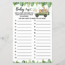 サファリ動物ベビーABCベビーシャワーゲームカード チラシ