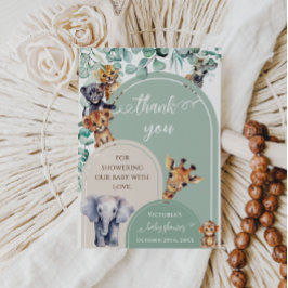 サファリ動物ボヘミアン植物性ベビーシャワー サンキューカード