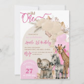 サファリ動物ボホバルーンガール1stバースデーフォト 招待状 (正面)