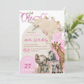 サファリ動物ボホバルーンガール1stバースデーフォト 招待状 (スタンド正面)