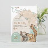 サファリ動物ボホバルーンボーイ1st誕生日の写真 招待状 (スタンド正面)