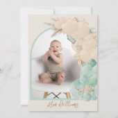 サファリ動物ボホバルーンボーイ1st誕生日の写真 招待状 (裏面)