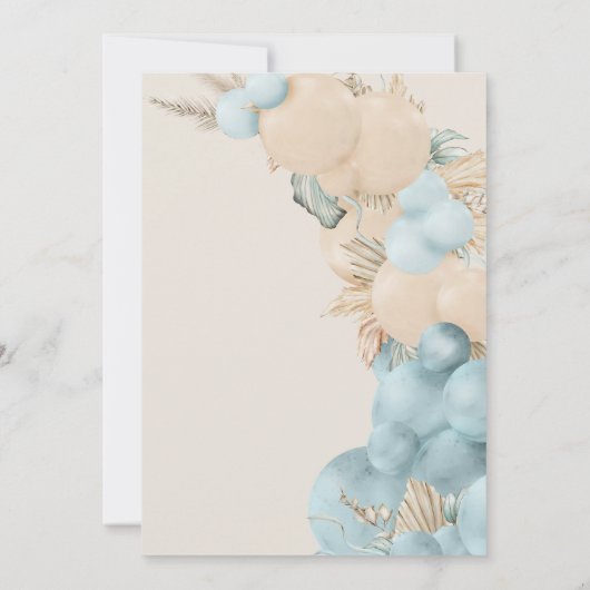 サファリ動物ボホブルーバルーンボーイベビーシャワー 招待状 (裏面)