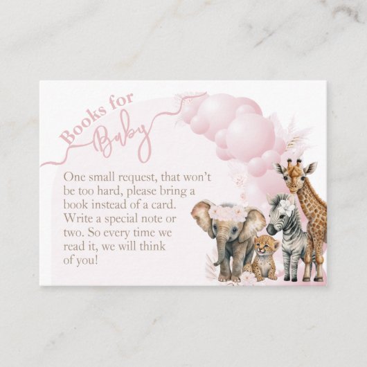 サファリ動物ボホベビーガールシャワーブック エンクロージャーカード (正面)