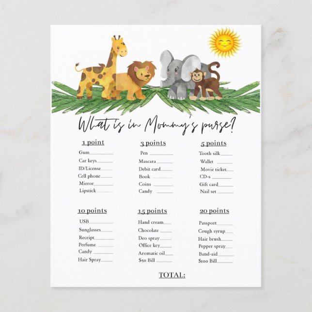サファリ動物ミイラの財布ベビシャワーゲーム (正面)
