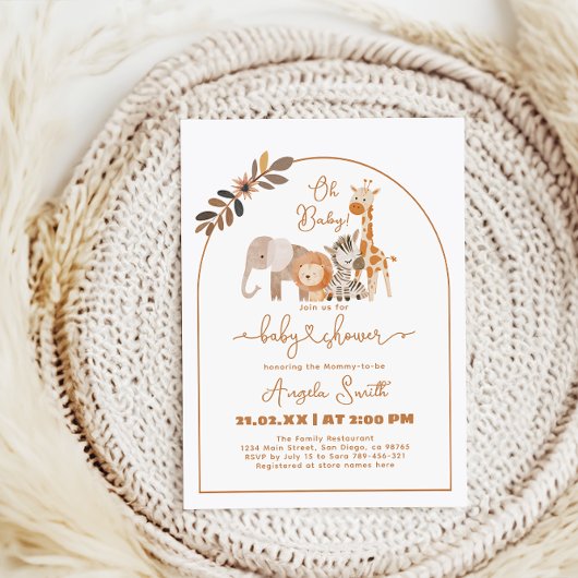 サファリ動物ミニマルシンプルリストベビーシャワー 招待状
