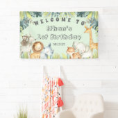 サファリ動物ミントジャングル1歳の誕生日  横断幕 (インサイチュ)