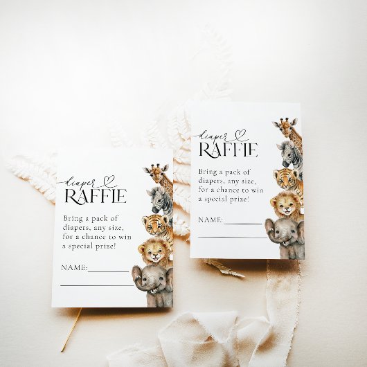 サファリ動物モダン赤ちゃんシャワーおむつ エンクロージャーカード