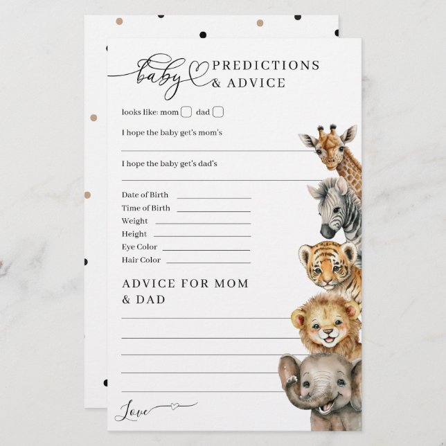 サファリ動物モダン赤ちゃんシャワーゲーム (正面/裏面)