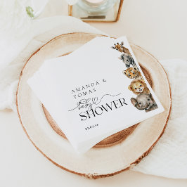 サファリ動物モダン赤ちゃんシャワーQRコード スタンダードカクテルナプキン