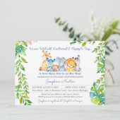 サファリ動物ワイルドジャングルボーイ赤ちゃんシャワーインビタット 招待状 (スタンド正面)