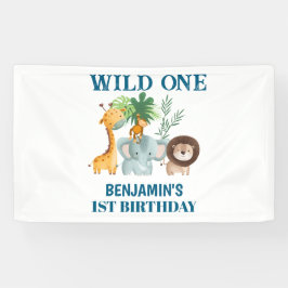 サファリ動物ワイルドワンジャングル1歳の誕生日 横断幕