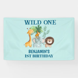 サファリ動物ワイルドワンジャングル1歳の誕生日 横断幕
